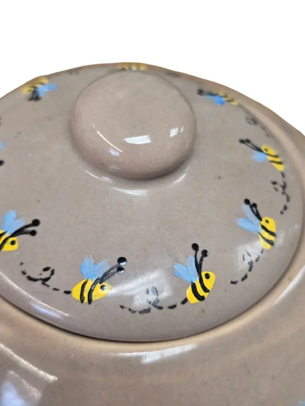 Pier 1 Stoneware Tea for One Stackable Set with Teapot Lid and Cup 3 Piece Bees